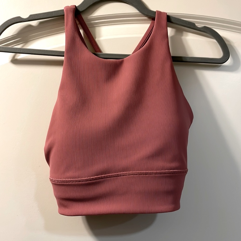 Lululemon High Neck Ribbed Energy Longline Bra Size 8 Brier Rose